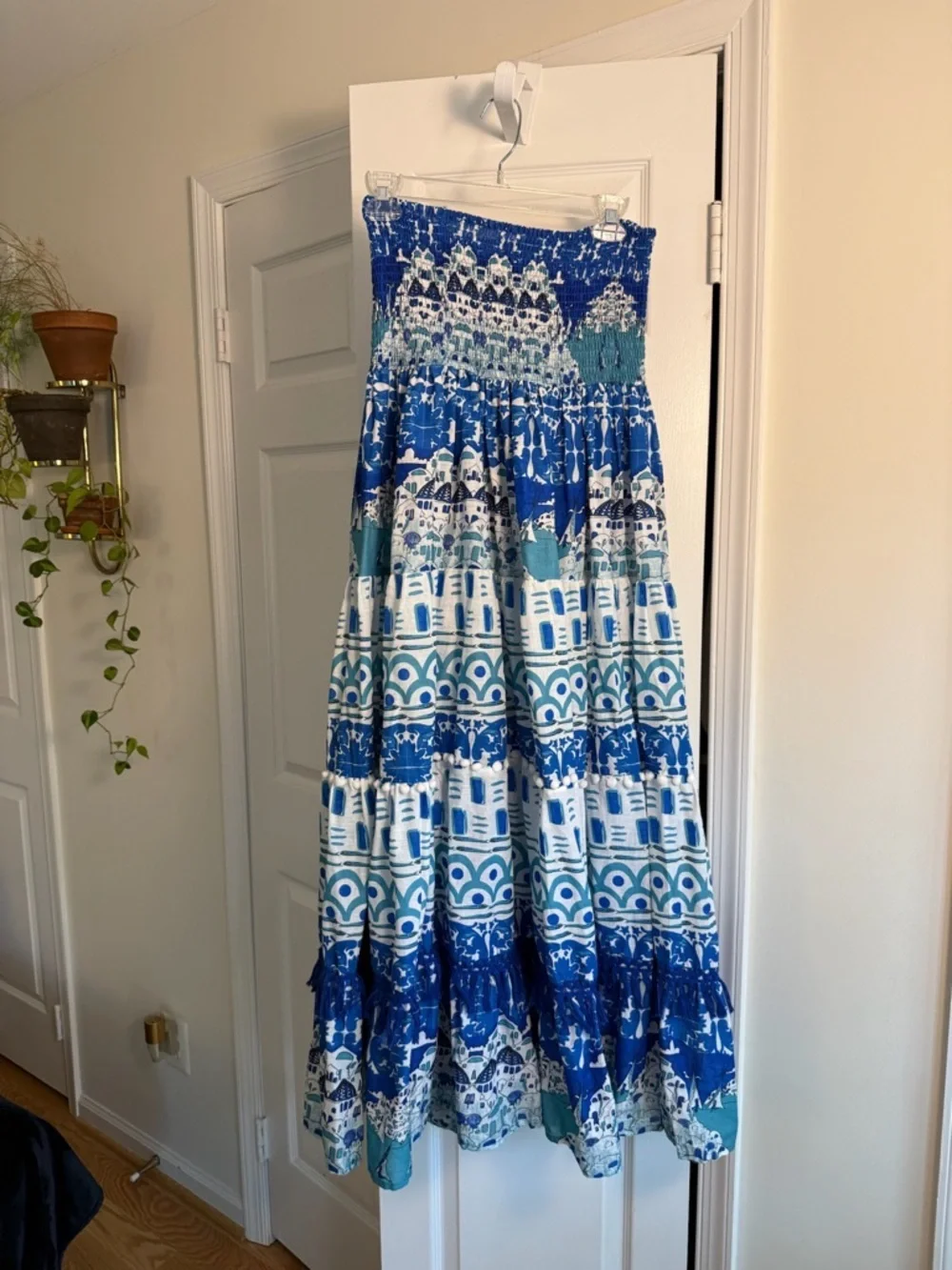Antica Sartoria Positano Italy 2pc Top Skirt Set Blue Tassel Pom Pom OS